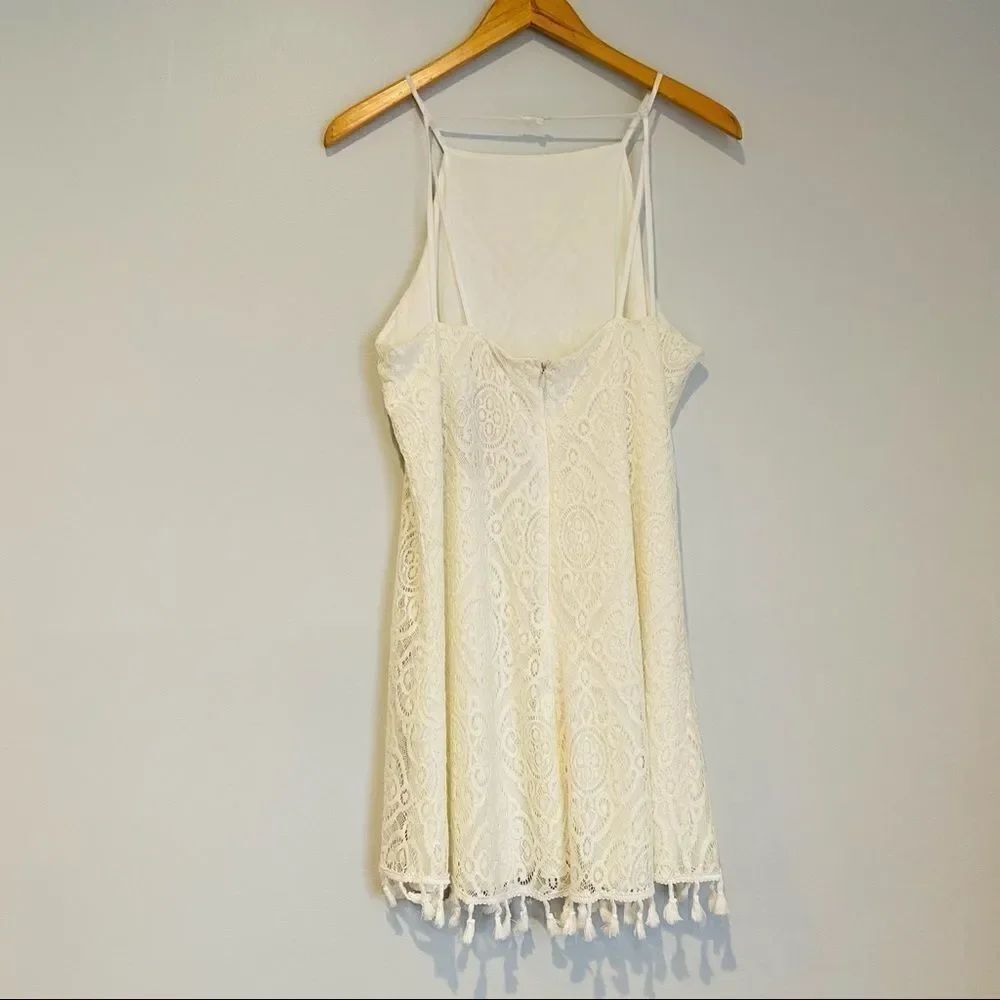 Speechless Juniors' Allover-Lace Tassel-Hem Dress - Picture 4 of 9